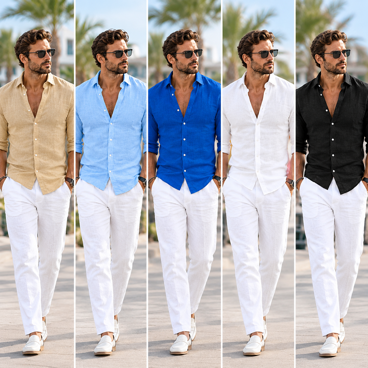 Men's Solid Color Linen Button-Up Shirt – Casual Beach Summer Wear