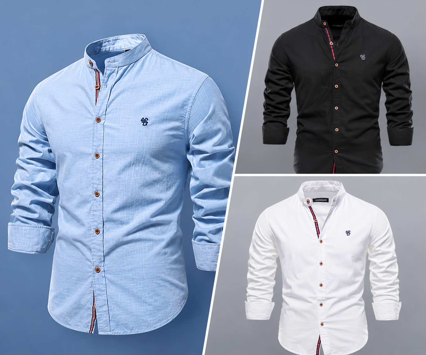 Premium Men's Cotton Linen Henley Shirt – Solid Color Long Sleeve