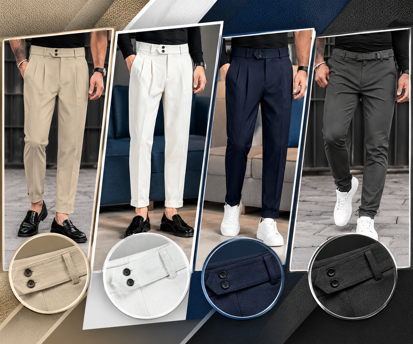 Men's Slim Fit Business Casual Trousers – Solid Color Zipper Pocket Pants