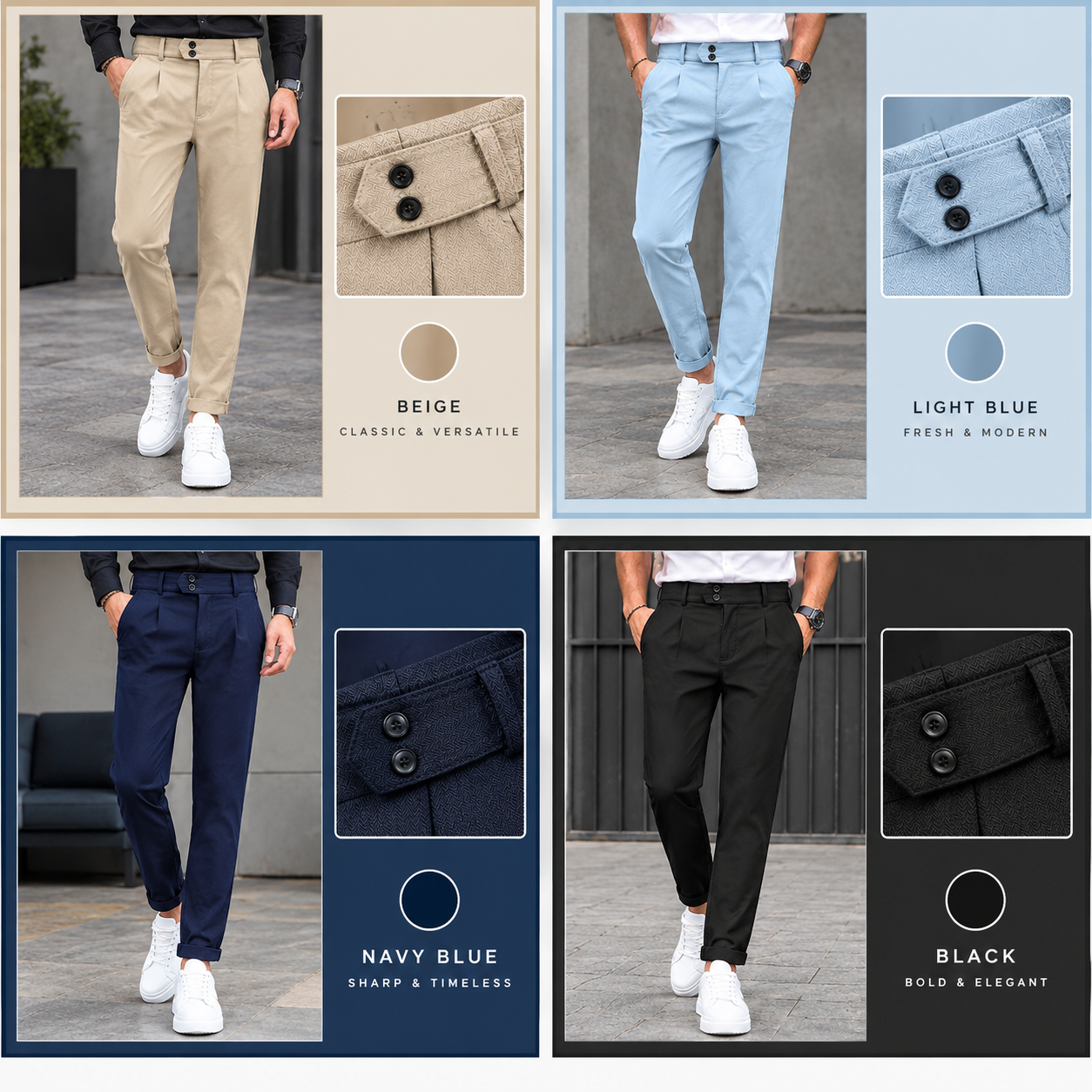 Men's Solid Color Casual Cropped Pants – Lightweight Straight Leg Trousers